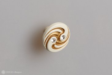 WPO726 мебельная ручка-кнопка белая с золотой патиной и кристаллами Swarovski