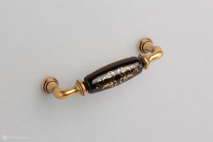 New Deco мебельная ручка-скоба 96 мм состаренное золото и черная керамика с рисунком