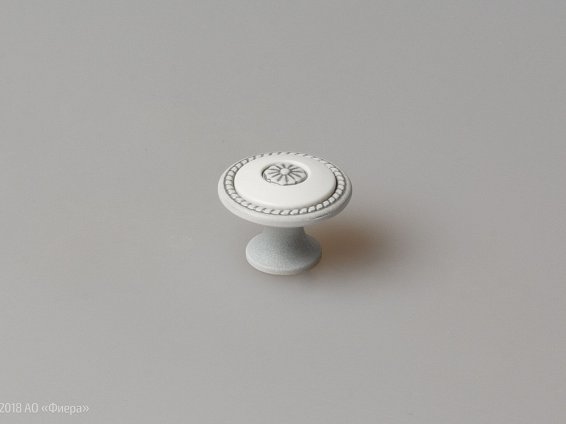 FB027 Мебельная ручка-кнопка, серебро прованс с белой вставкой